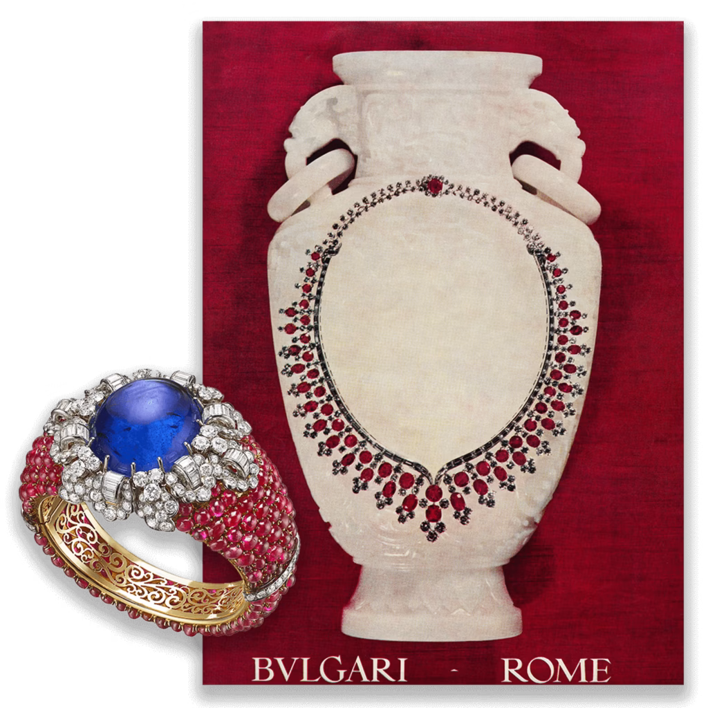 Advertising campaign, 1960-1970. Necklace, 1950s. Bvlgari Historical Archives